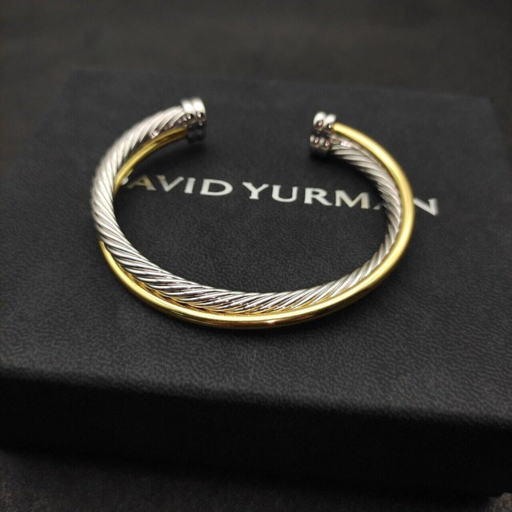 David Yurman 925 Silver & 18K Gold 3+5mm Cross Rope Bracelet for Wrist 16-20cm